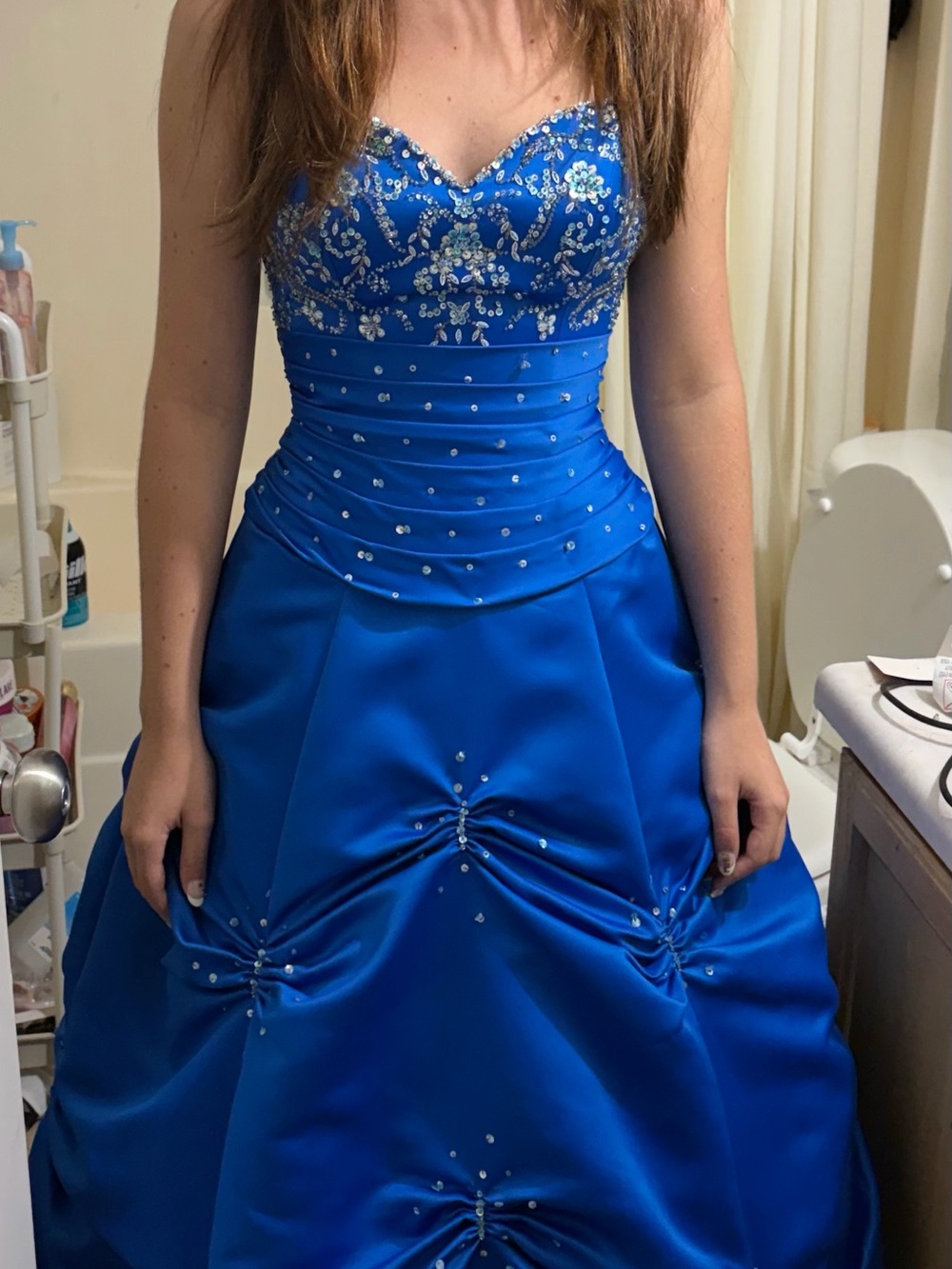 Mori Lee Royal Blue Satin Ball Gown with Embellished Bodice